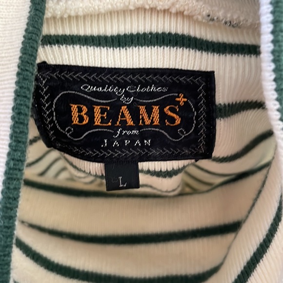 Beams Japan white with green striped turtleneck size Large - Picture 2 of 6
